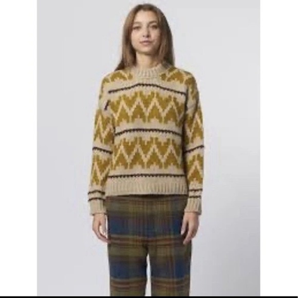 THE GREAT. Sweaters - The Great. Sweater 3/L The Folk Pullover Earth Tan Yellow Wool Alpaca Fair Isle